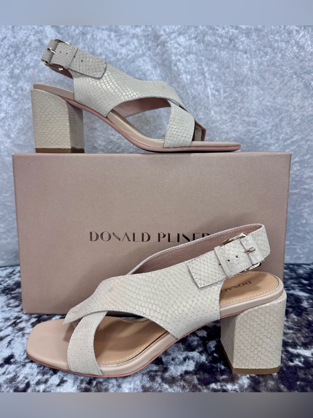 Donald J. Pliner Cream Textured Slingback Block Heels